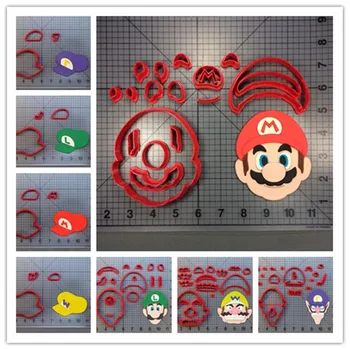 

3D printed plastic vedio game mario luigi wario waluigi hat fondant cupcake top cookie cutter set cake decoration