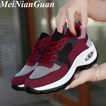 

Sports Shoes Woman Air Cushion Sneakers Ladies Round Toe Shoes Sport Women Training Footwear Fly Weaving Womens Running Shoes I8