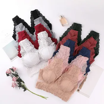 

Sexy New Lace Floral Print Beauty Back Tube Top For Women Anti-light Padded Solid Color Tube Top Women Hot Intimate