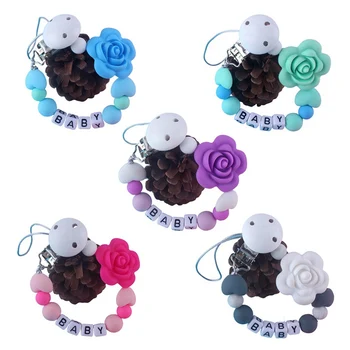 

Cute Baby Appease Pacifier Chains Flower Charms Beaded Anti-fall Clip Infants Silicone Safety Teether Pacifier Chain Holder