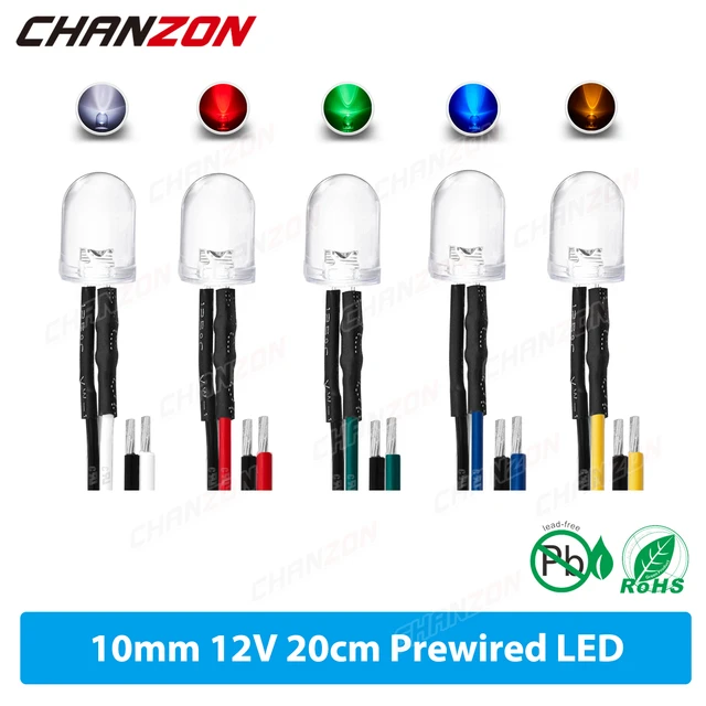 Red 5 mm LED with series resistor, 12 volt