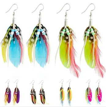 

European vintage three-dimensional colorful feather women earrings mix color