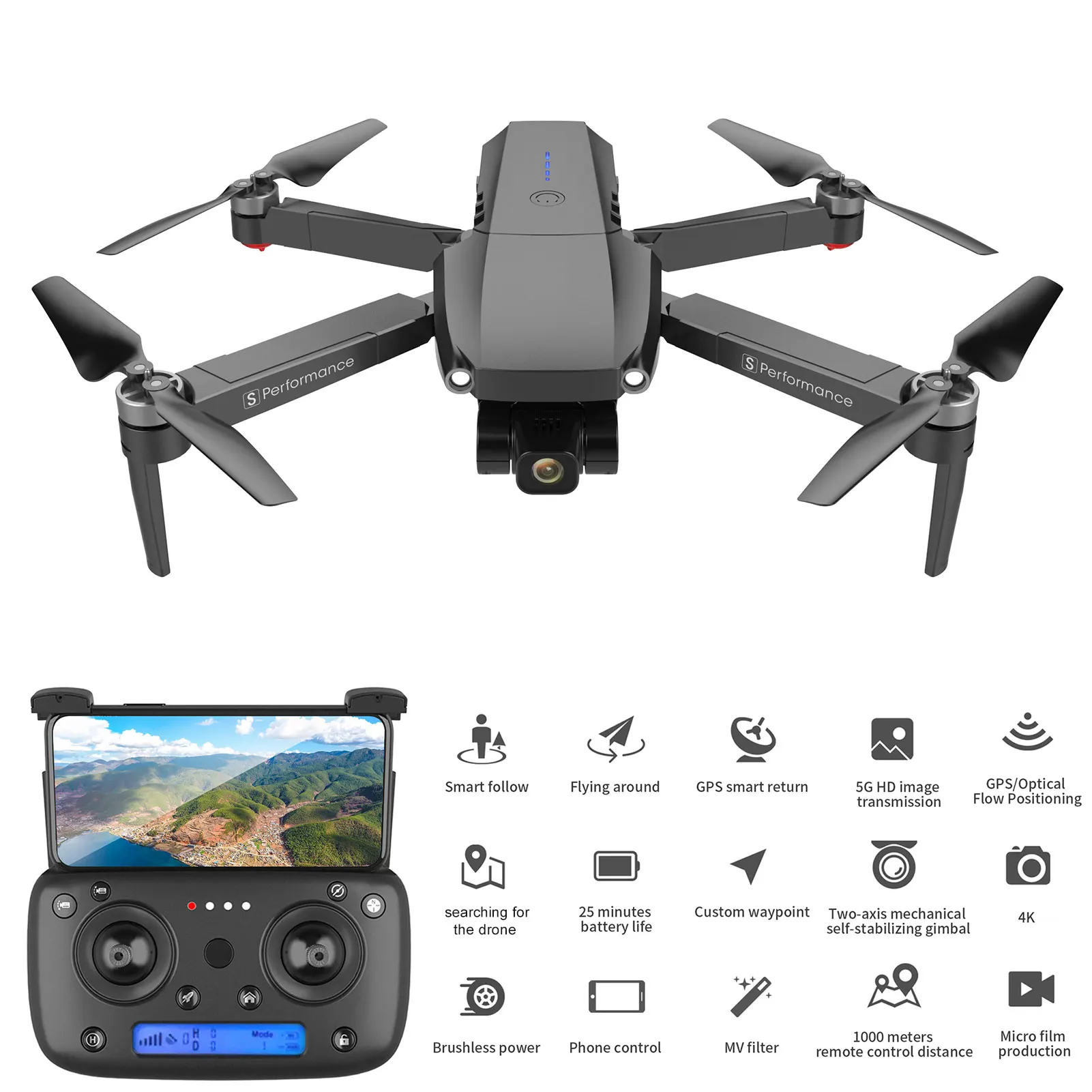 GPS RC Drone with Camera for Adults RC Drone with 4K Camera  2-axis Gimbal Brushless Motor 5G Wifi Video Aerial FPV Quadcopter