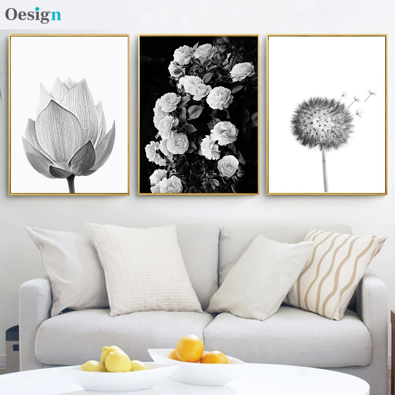 

Classical Black White Flower Wall Art Modern Home Canvas Poster Flora Prints Painting Pictures for Bedroom Living Room Decor