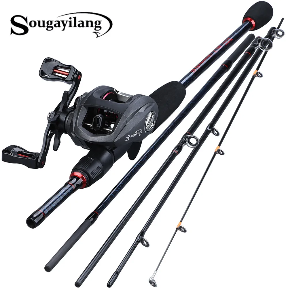 Sougayilang Fishing 1.8-2.4m Rod Combo Portable 5 Section Carbon Fishing Rod and 6.3:1 Gear Ratio12+1bb Casting Reel Set