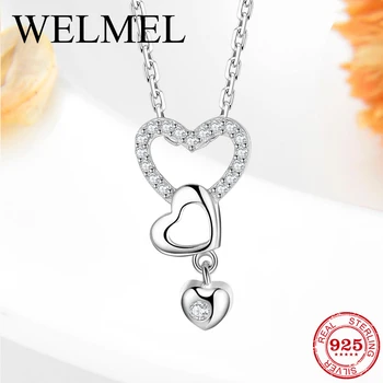 

Eternal Love Heart Necklace 925 Sterling Silver Shiny CZ Pendant Necklace with Chain Statement Necklace Women Fine Jewelry Gifts