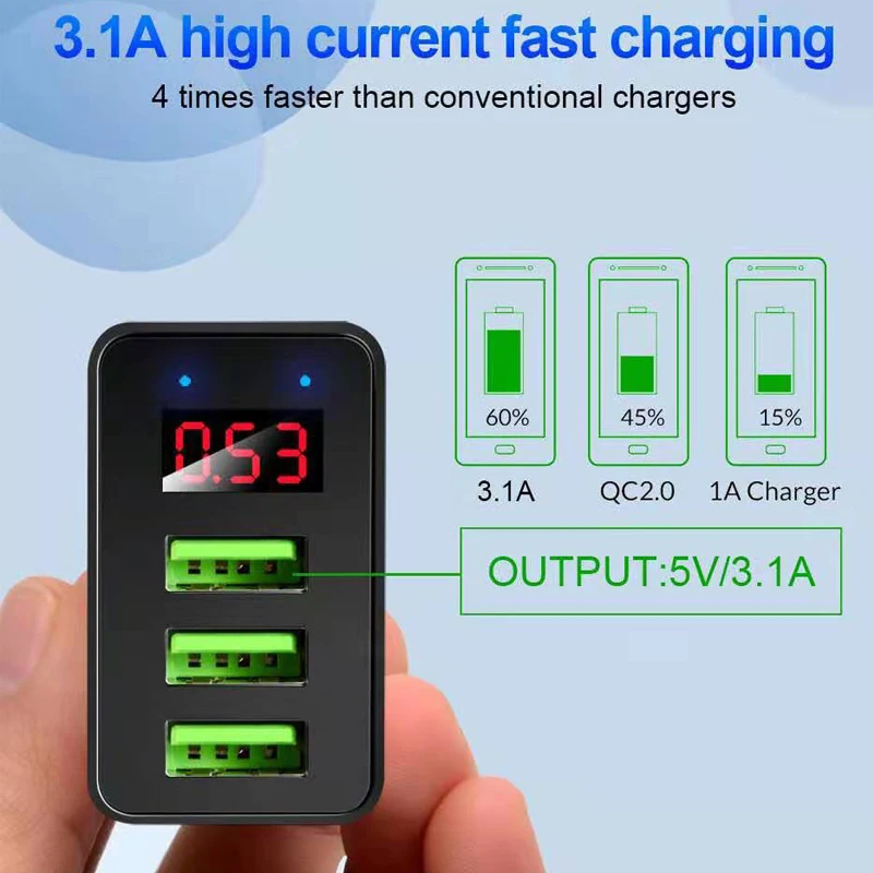 Быстрое зарядное устройство со светодиодным дисплеем и USB для Iphone 11 pro max 6s 8