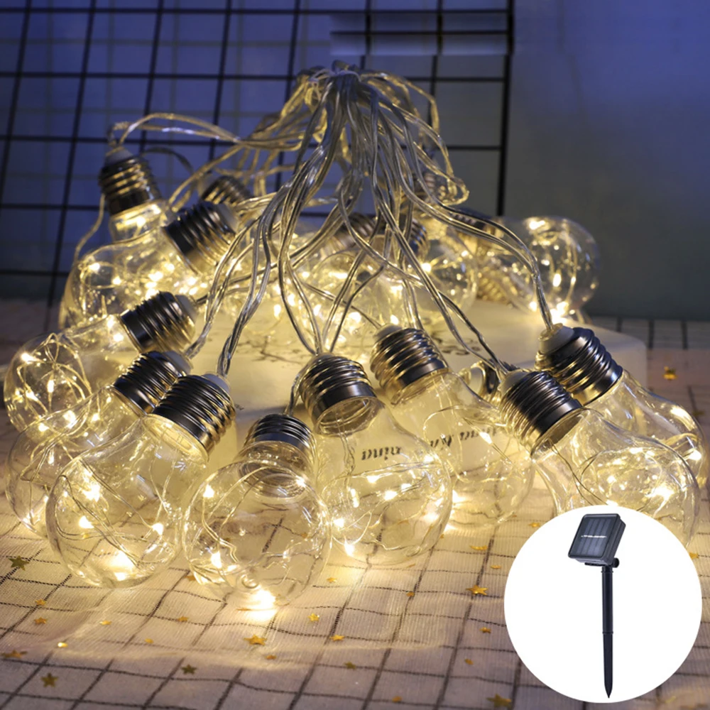 

Solar Led Light String Outdoor 10led 20led Clear Globe Bulb Festoon Party Fairy String Holiday Garland Christmas Lights