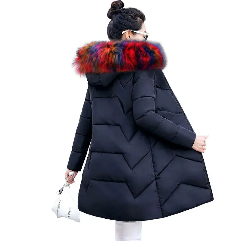 Зимняя куртка женская Большая Меховая парка с капюшоном длинное пальто из хлопка Женское зимнее пальто женские теплые утолщенные куртки Feminina Inverno - Color: black 3