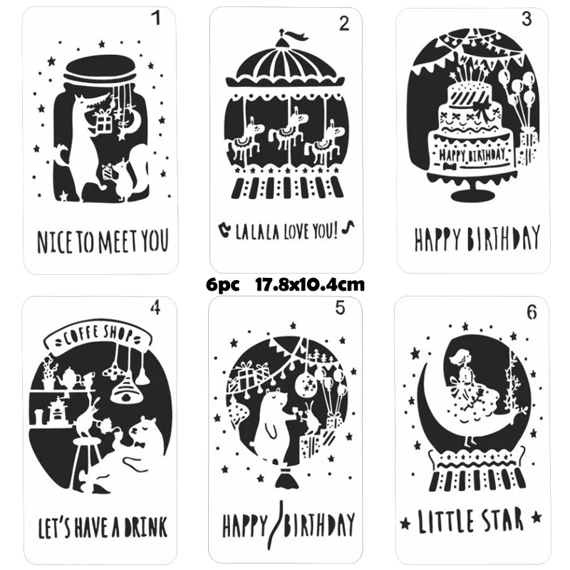 

6pc Stencil Carousel Painting Template DIY Coloring Embossing Stencil Scrapbook Diary Stamp Album Decoration Cake Reusable