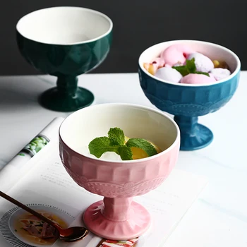 

Nordic Art Ceramic Ice Cream Bowl Tall Ice Cream Cup Modern Simple Household Multicolor Dessert Cake Fruit Bowl 450ml Tableware