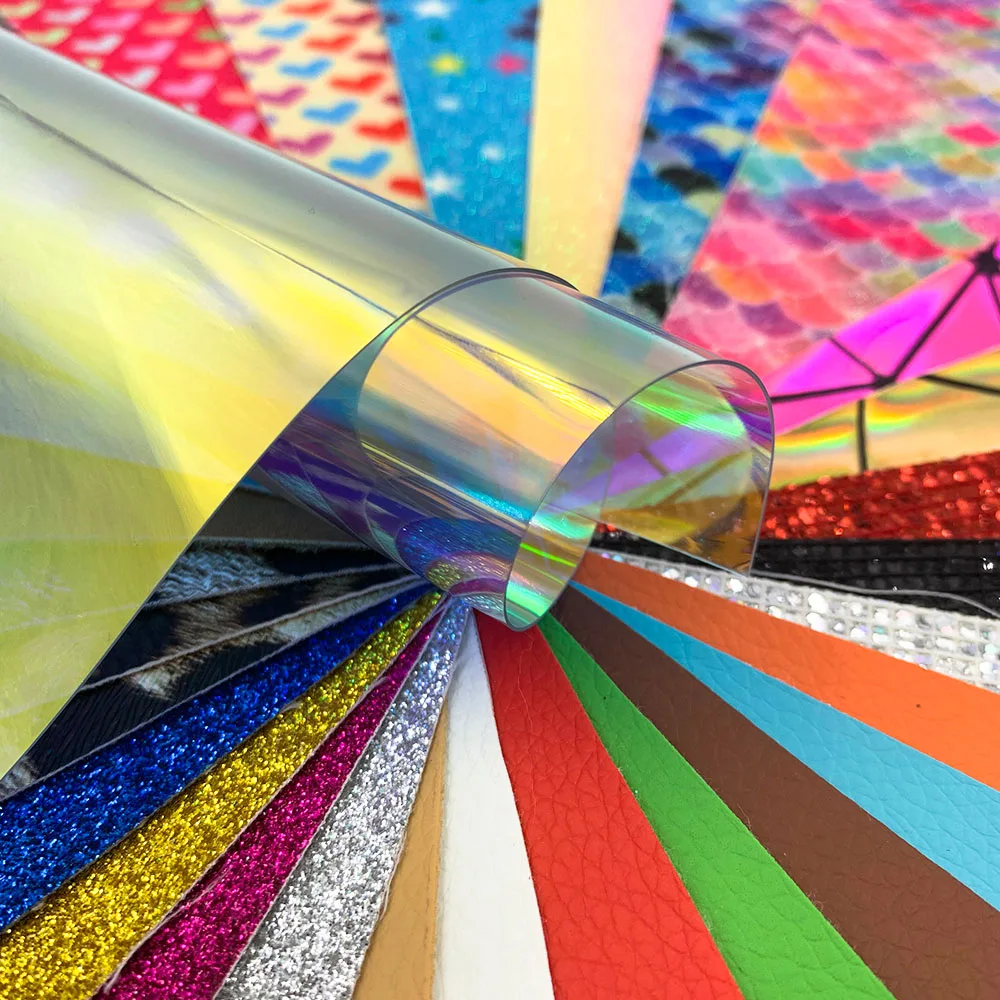 30pcs Glitter Sequins PU Leatherette Fabric Suede Leopard Print Mermaid Hologram Iridescent PVC Vinyl DIY Bow Earring Material
