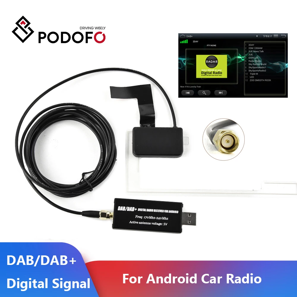 Podofo Dab + Antenna With Usb Adapter Receiver Android Car Stereo