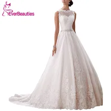 Wedding Dresses Vestido De Noiva Modest A-line Sweetheart Appliqued Lace Beaded Belt Backless Dress 2020 Robe Mariage
