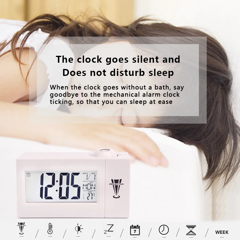 Проекционные часы с будильником, потолочные цифровые часы с функцией повтора, поворотная подсветка, будильник, проектор, многофункциональные настольные часы