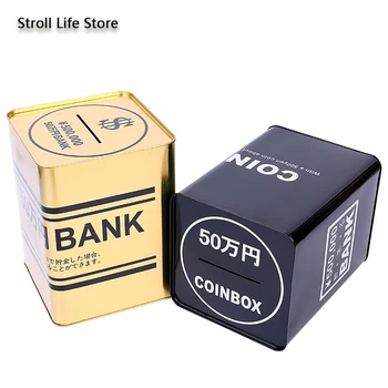 

Creative Large Piggy Bank Coin Box Gold Metal Money Boxes Paper Money Jar Safe Box Piggy Bank for Paper Money Square Gift FP073