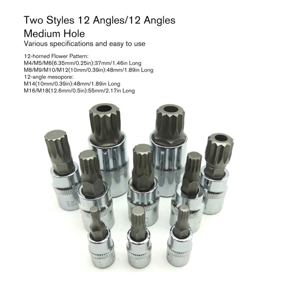 10PCS Screwdriver Allen Head Sleeve Wrench 12 Point MM Triple Square Spline Bit Socket Tamper-Proof Lug Nuts  Random Color 