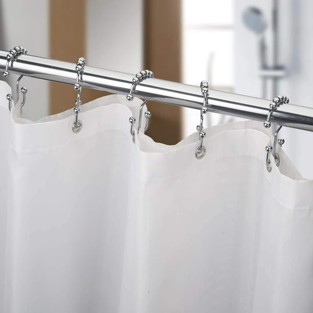 Rust Proof Shower Curtain Hooks - Set of 12 Metal Shower Curtain Rings -  Double Glide Shower Hooks for Bathroom Curtain (Bronze)
