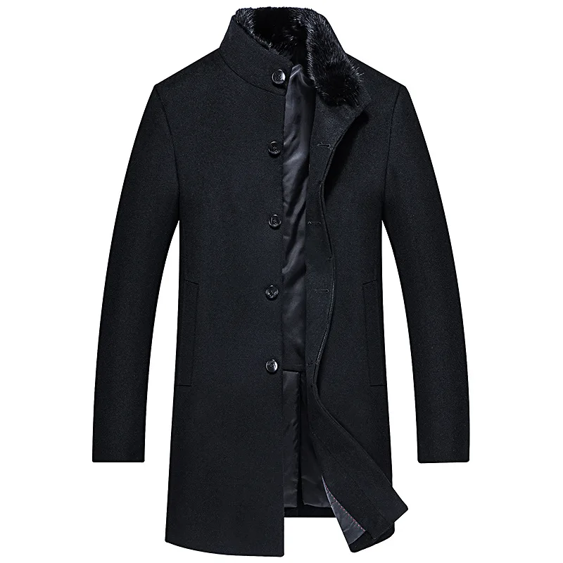 Новинка года; длинный воротник из натурального меха; Abrigo Invierno Hombre - Цвет: Черный
