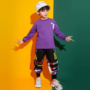 

Kid Fashion Purple Sweatshirt Pullover Top Shirt Camouflage Running Casual Pants for Girls Boys Jazz Dance Costume Clothes Wear