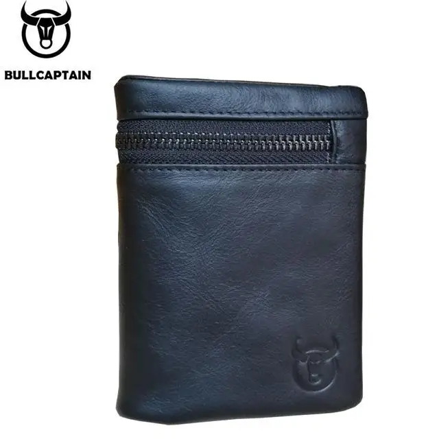 black BULLCAPTAIN повседневный короткий кошелек-клатч на молнии, мужской кофейный кошелек из коровьей кожи, карман для монет, кошелек, сумка, держатель для карт - Цвет: black