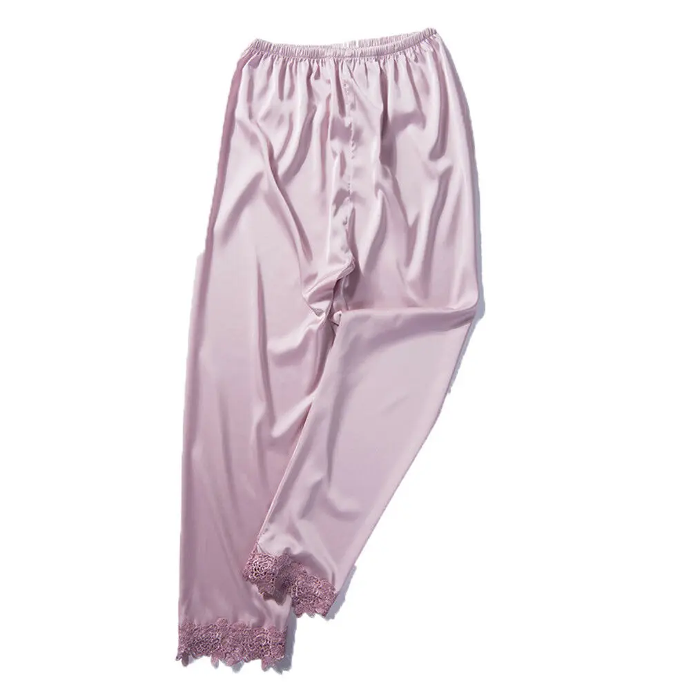 Hirigin женские шелковые атласные пижамы брюки Пижама Одежда для дома домашняя одежда - Цвет: Золотой