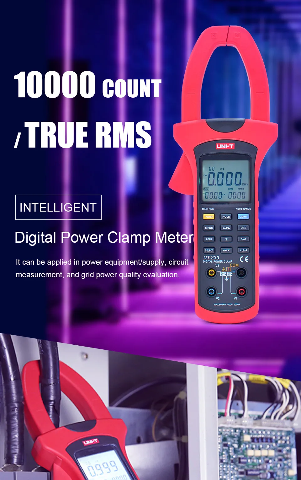 UNI-T UT243 Power Harmonics Clamp Meter True RMS Phase Sequence Detection Max/Min Modes Auto Range 10000 Count LCD Dual Display digital storage oscilloscope