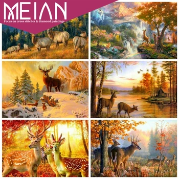 

2020 MEIAN Deer 5D Diamond Painting Deer Full Square Drill Home Decoration Diamond Embroidery Mosaic Animal Full Kits Christmas