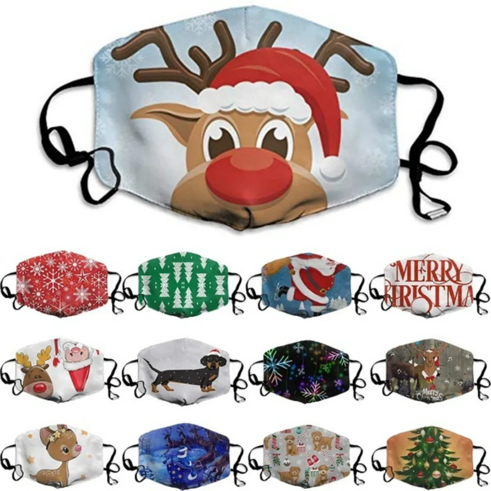 Christmas Halloween Unisex Face Masks Christmas Tree Santa Elk Print Windproof Mask Washable Breathable Mask Festival Funny Mask photo