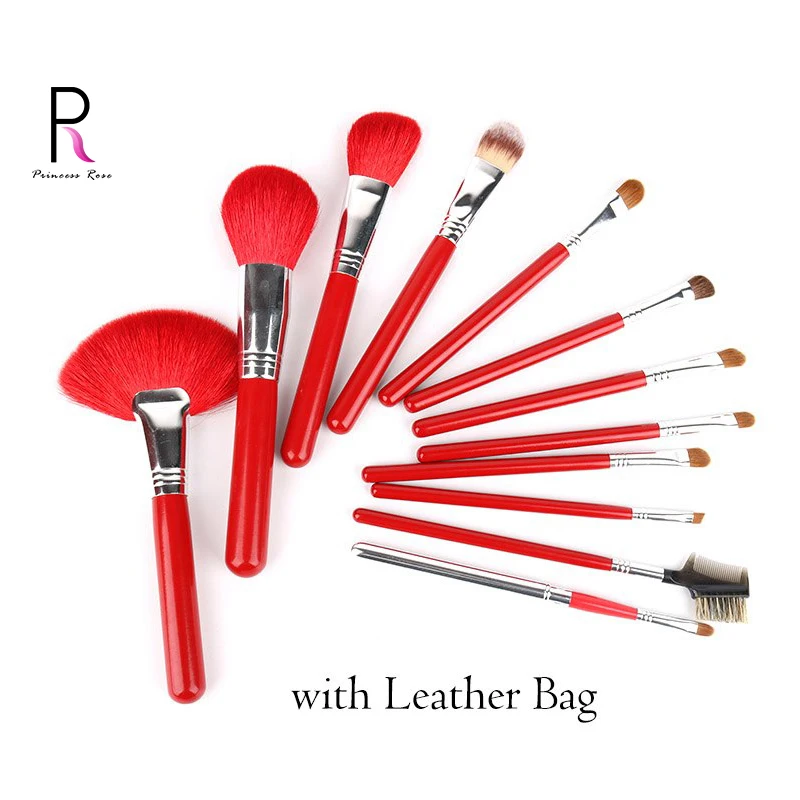 

Bright blood red 12pcs high quality professional blush eye shadow concealer eyelash lip makeup brush set