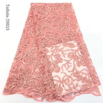 

African Net Lace Fabric Coral Color Nigerian Lace French Lace Fabric High Quality Nigerian Lace Fabric For Wedding Dress