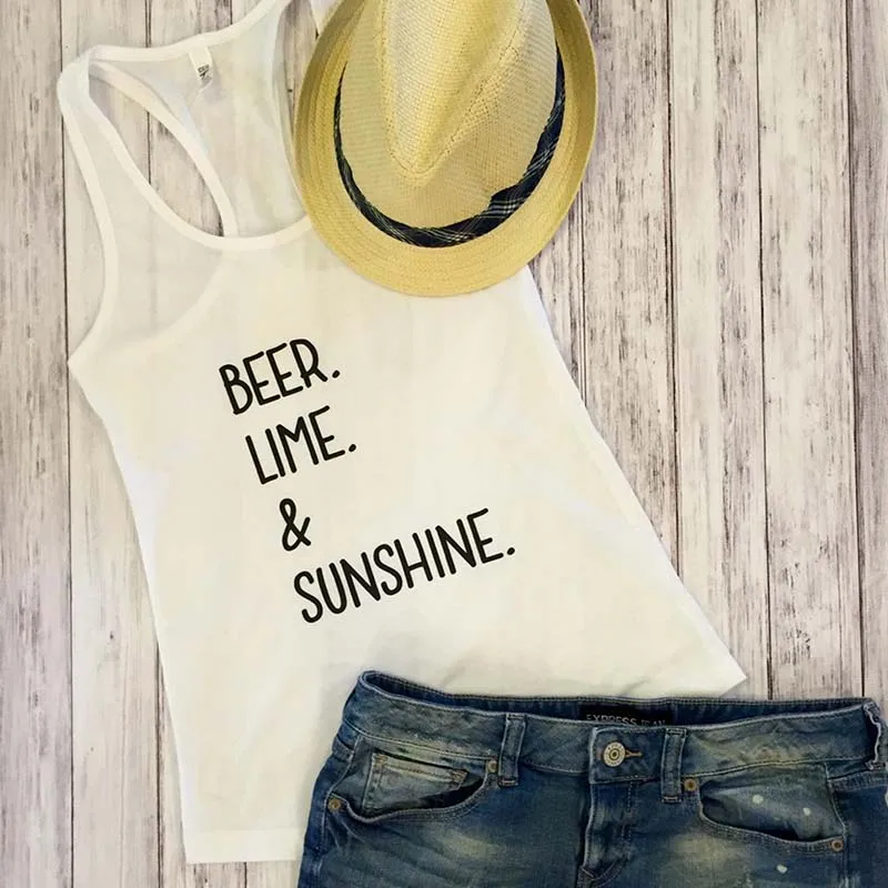 Beer Lime Sunshine, женские майки с круглым вырезом, с буквенным принтом, хлопковый жилет, вечерние летние модные топы без рукавов, футболки, Прямая поставка