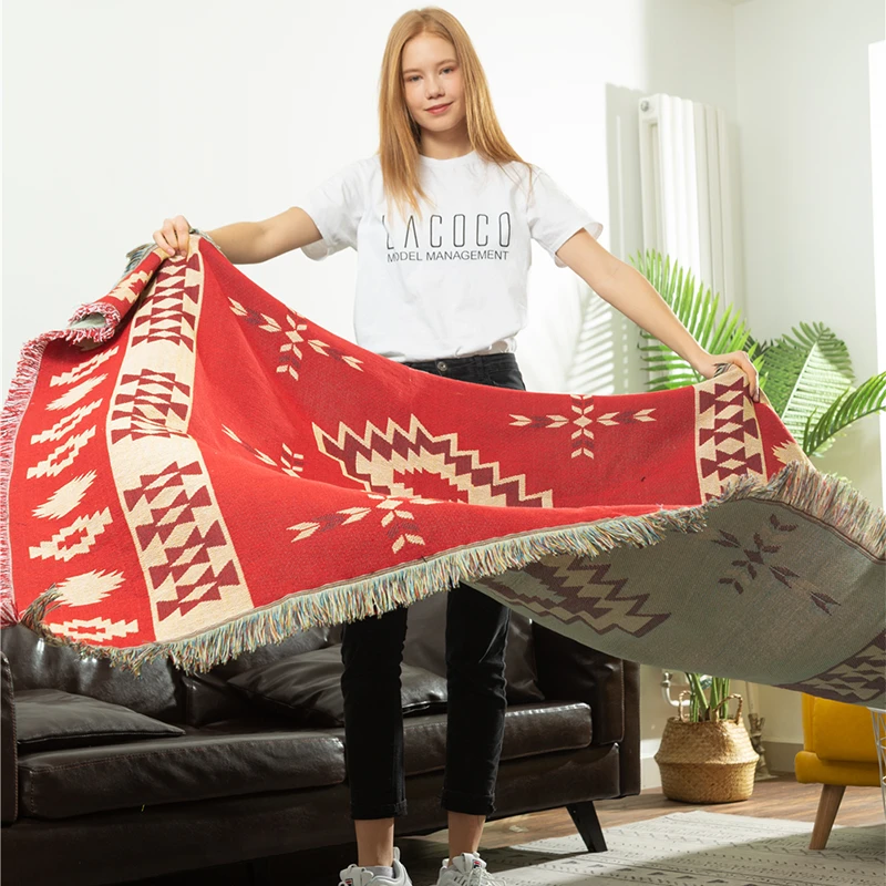 Manta decorativa étnica geométrica de estilo bohemio, manta roja para sofá,  paño de punto de ocio, alfombra, tapiz de pared, decoración|Mantas| -  AliExpress