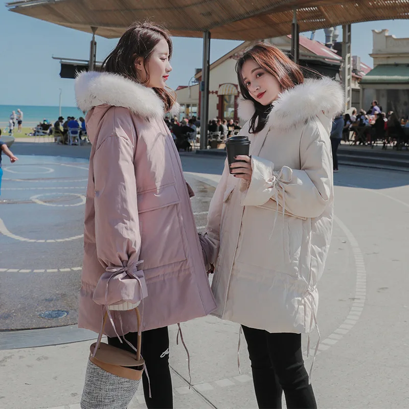 

2018 Winter New Style Mid-length Large Fur Collar BF Hooded down Coat Short-height Cotton-padded Clothes Thick Cotton-padded Jac