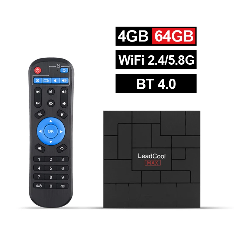 Android 9,0 Leadcool Max смарт-приставка RK3318 4K H.265 медиаплеер 4G 64G USB 3,0 двухдиапазонный wifi Leadcool Android tv box - Цвет: 4G64G TV Box