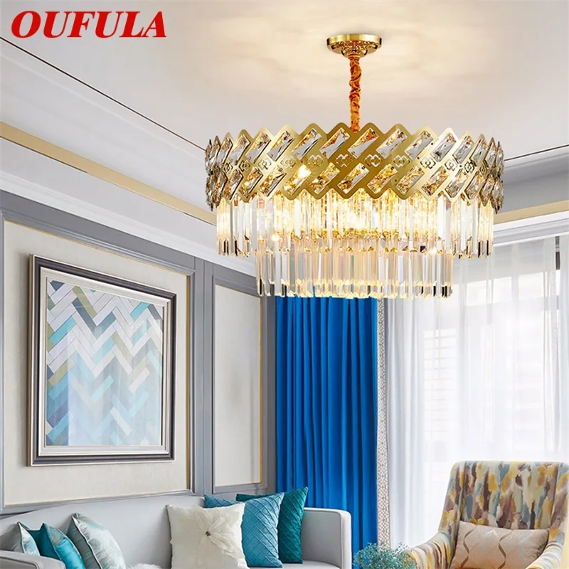 

Потолочная люстра OUFULA, хрустальная лампа, роскошные светодиодный тые светодиодные светильники, современные декоративные для гостиной, столовой, виллы, дуплекса