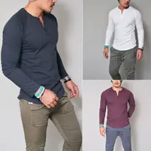 Модная мужская хлопковая приталенная рубашка с v-образным вырезом и пуговицами для фитнеса, Топ с длинным рукавом, футболки, рубашки, повседневные топы, блузки, одежда S-3XL