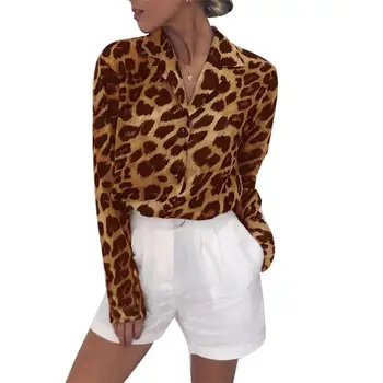

2020 New Fashion Women Leopard Print Turn Down Collar Long Sleeve Blouse Chiffon Shirt