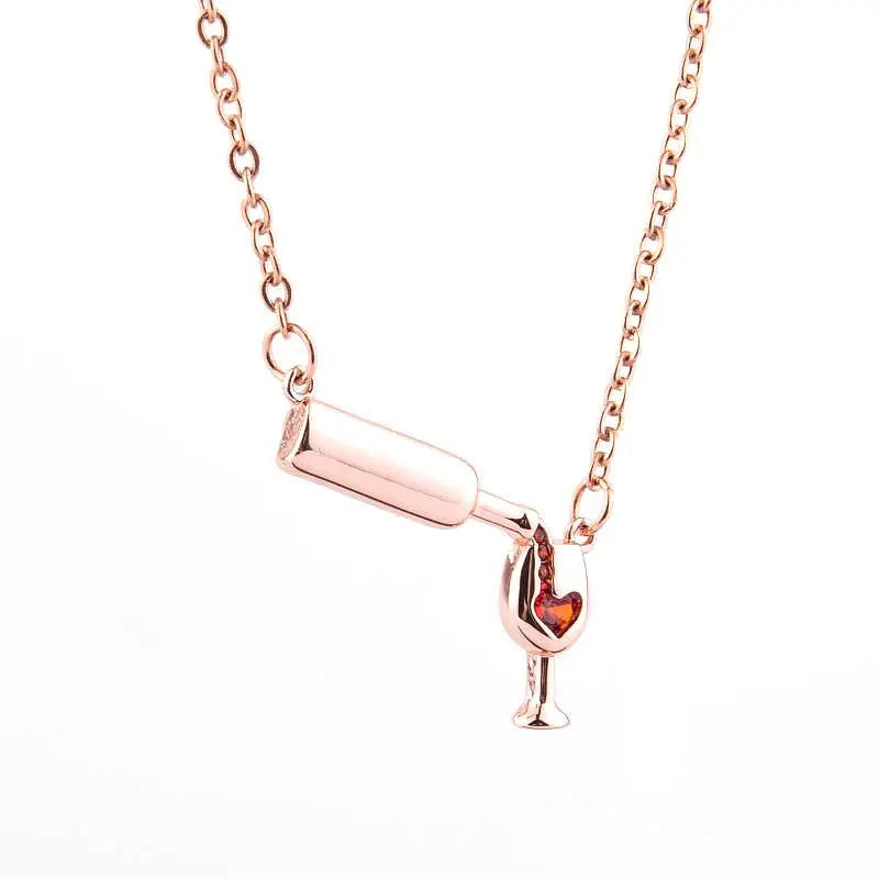 

NEW simple Wine Glass Pendant Necklace Ladies Beer Bottle Necklaces Silver Gold Rose Gold collar ras du cou collier femme women