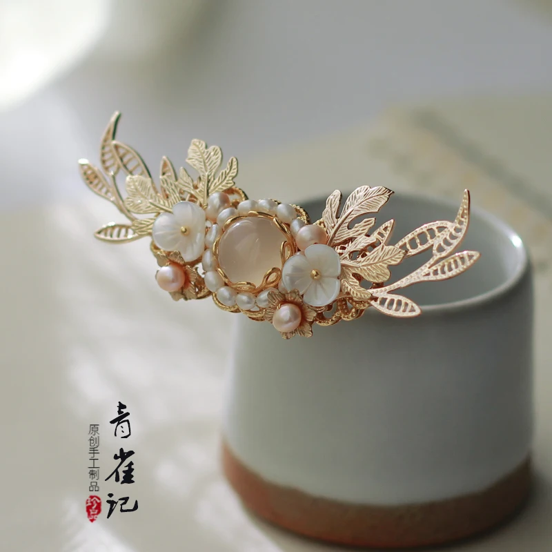 vintage pearl handmade shell gold hairpin hair sticks crown Hair accessories Headwear do-up tools for hair bun kimono COSPLAY