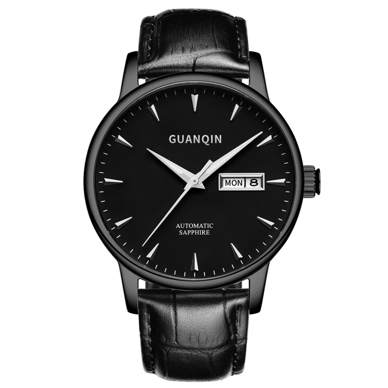 Guanqin Minimalist Style Automatic Watch Men Waterproof Calendar Triangular Scale Stainless Steel Men'S Mechanical Watches 