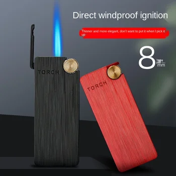 

Thin Stainless Steel Jet Butane Torch Turbo Cigar Cigarette Lighter Windproof Blue Flame Lighter Creative Portable Lighter