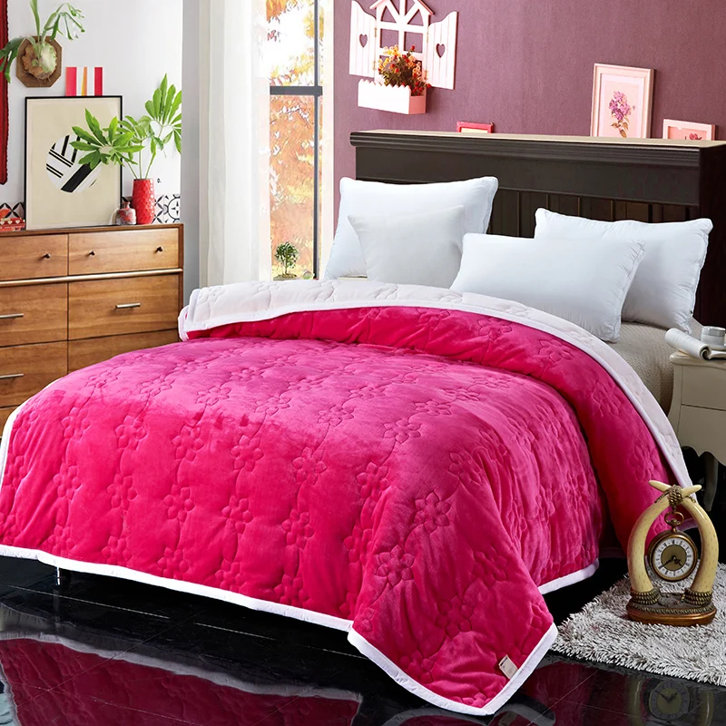 Одеяло воздухопроницаемое одеяло покрывало ковер зимнее одеяло хлопок-одеяло на подкладке одеяло покрывало Коралловое байковое одеяло - Цвет: roseo