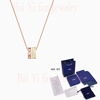 

Fashion SWA New ADMIRATION Pendant Rose Gold Three Love is Around lettering Circle Crystal Necklace Women Romantic Jewelry Gift