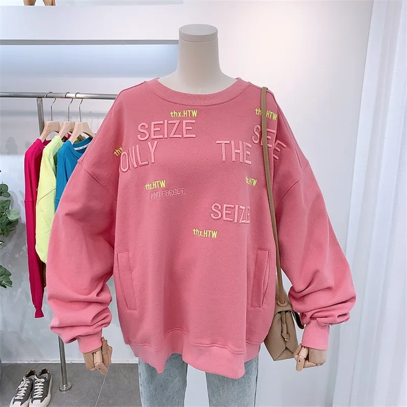 Pullover spring and autumn thin section 2021 new Korean loose letter embroidery all-match jacket hooded round neck sweatshirt 2