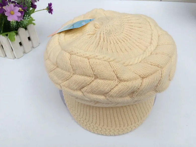Cream color Женская зимняя теплая вязаная шапка, шерстяные Лыжные шапки с козырьком, мягкая шапка из кроличьего меха, зимняя модная шапка - Цвет: Cream color