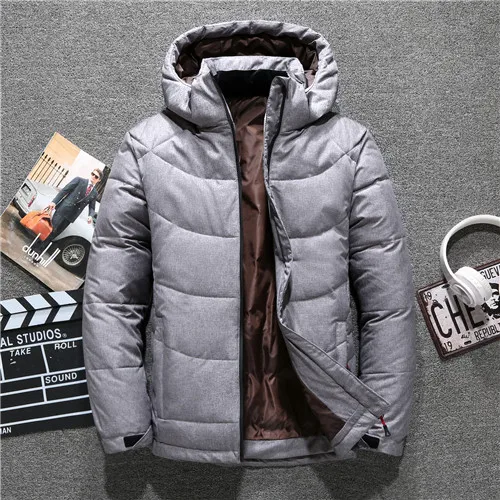 Casual Slim Men's Thick Down Jacket Winter Windproof Warm Parka Thick Hooded Male Brand Clothing White Duck Down Coat - Цвет: 8170 gray