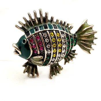 

Stunning Pink Yellow Crystal Accent Green Enamel Lionfish Brooch Gold Tone Fin & Tail Tropical Saltwater Fish Pin Summer Jewelry