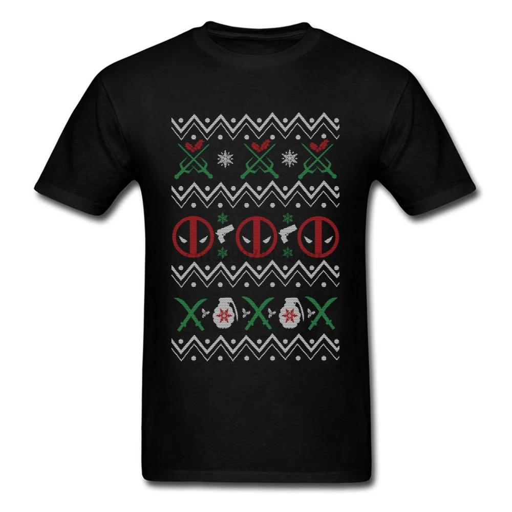 

Brand New Deadpool Ugly Christmas Sweater T-Shirt 2018 Men Black T Shirt Cartoon Comic Tops Xmas Gift Clothes Custom