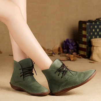

2020 Autumn Handmade Ankle Boots Lace Up Retro Boots Shoes Women Fashion Soft Genuine Leather Boots for Women